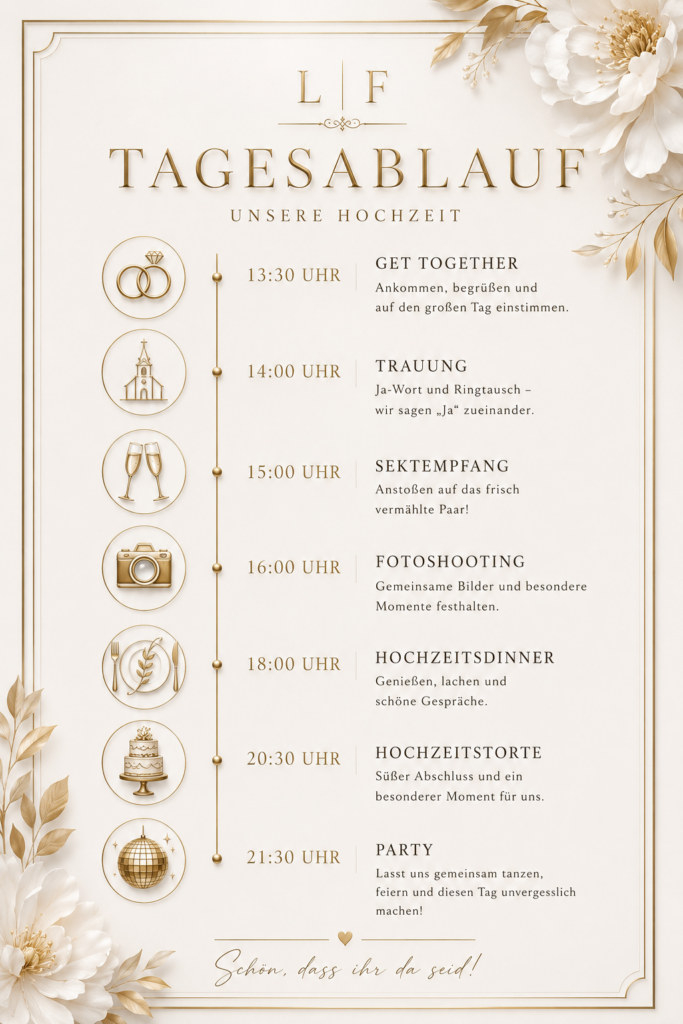 Tagesablauf deiner Hochzeit mit The Wedding Atelier